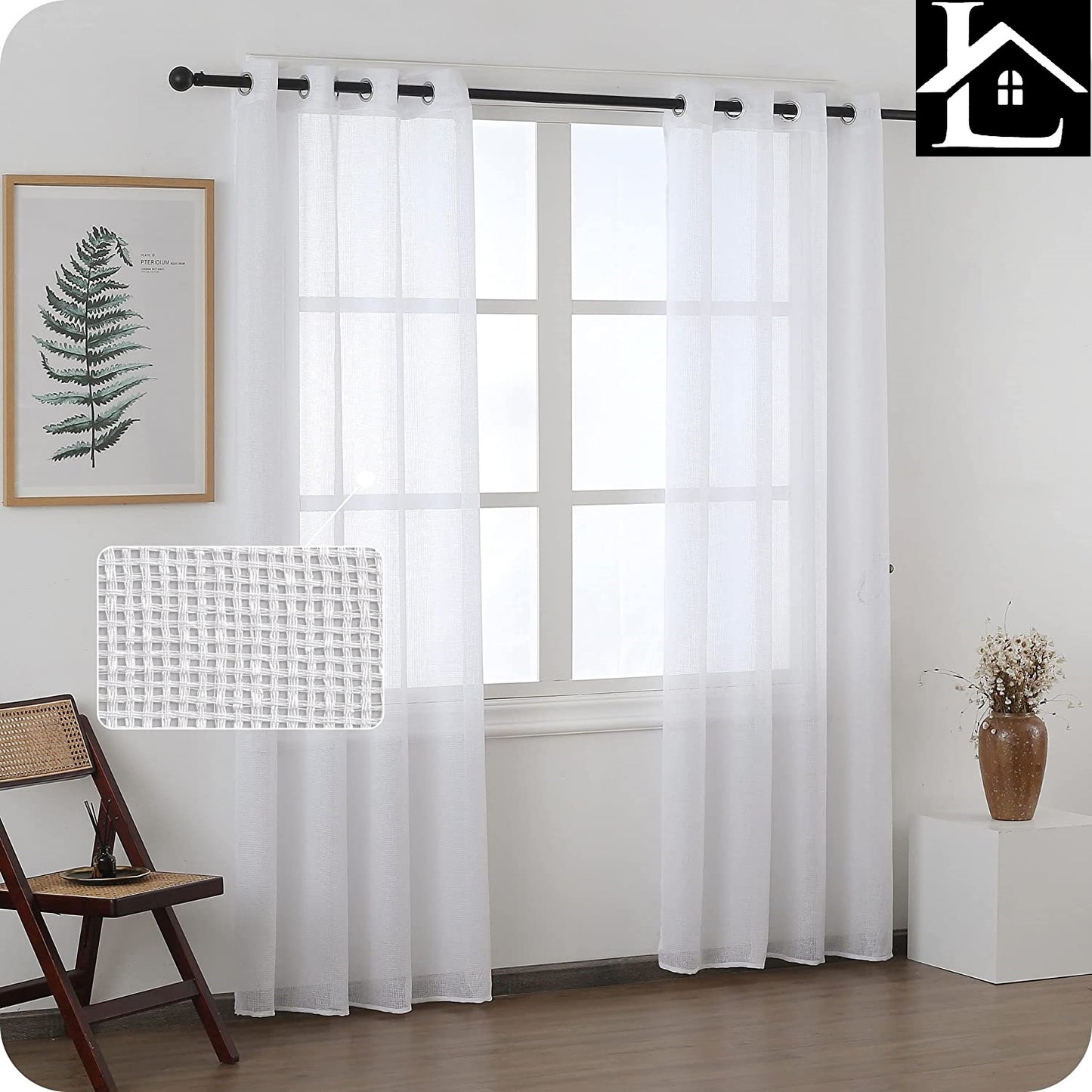 Cortina Salón Dormiorio Translúcido Tejido de Rejilla - Visillo para Ventana Cocina Comedor 140x260cm