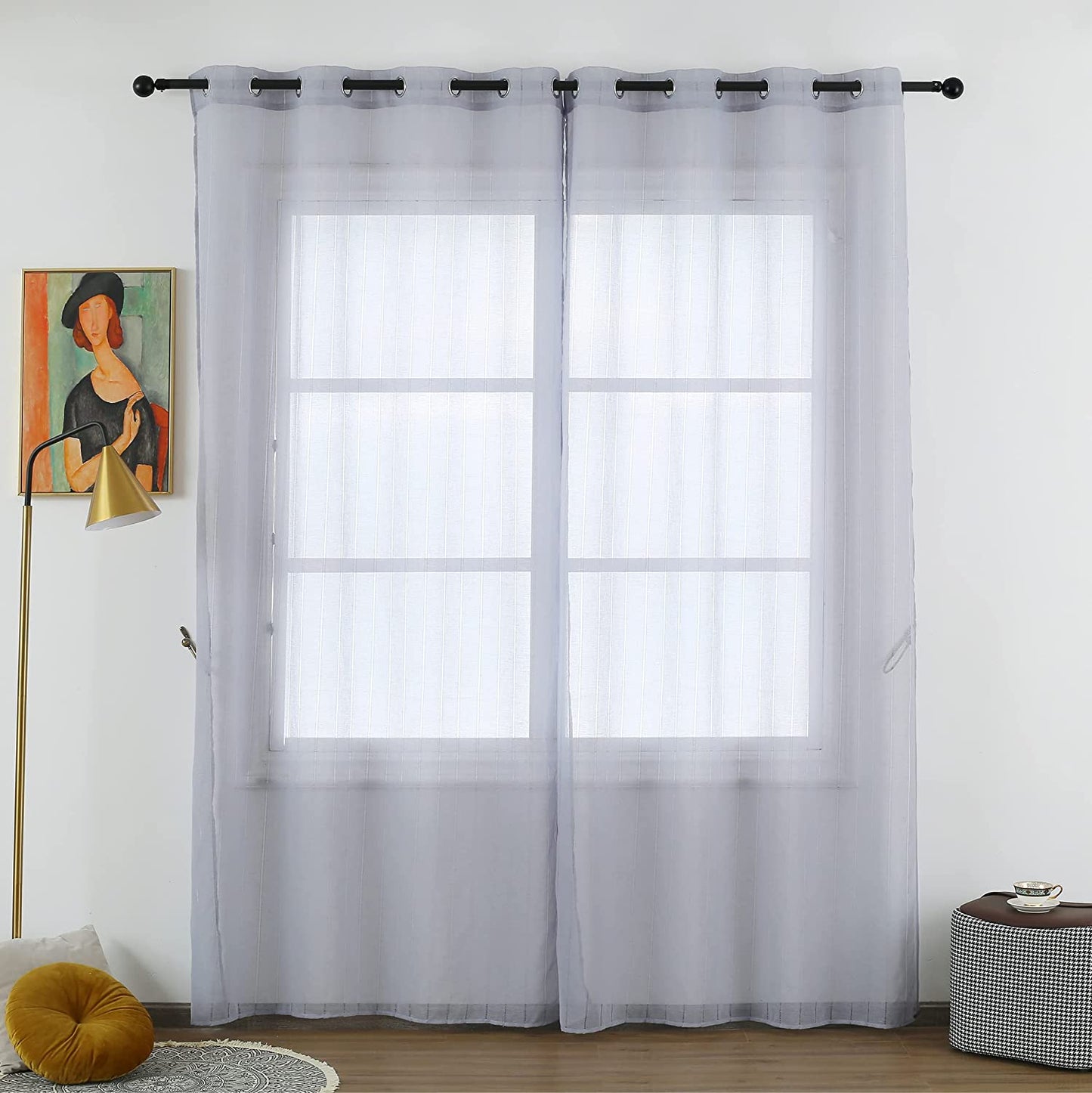 Cortina Salón Dormitorio Translúcido con diseño de Línea - Visillos Transparente 140x260cm para Salón Dormitorio