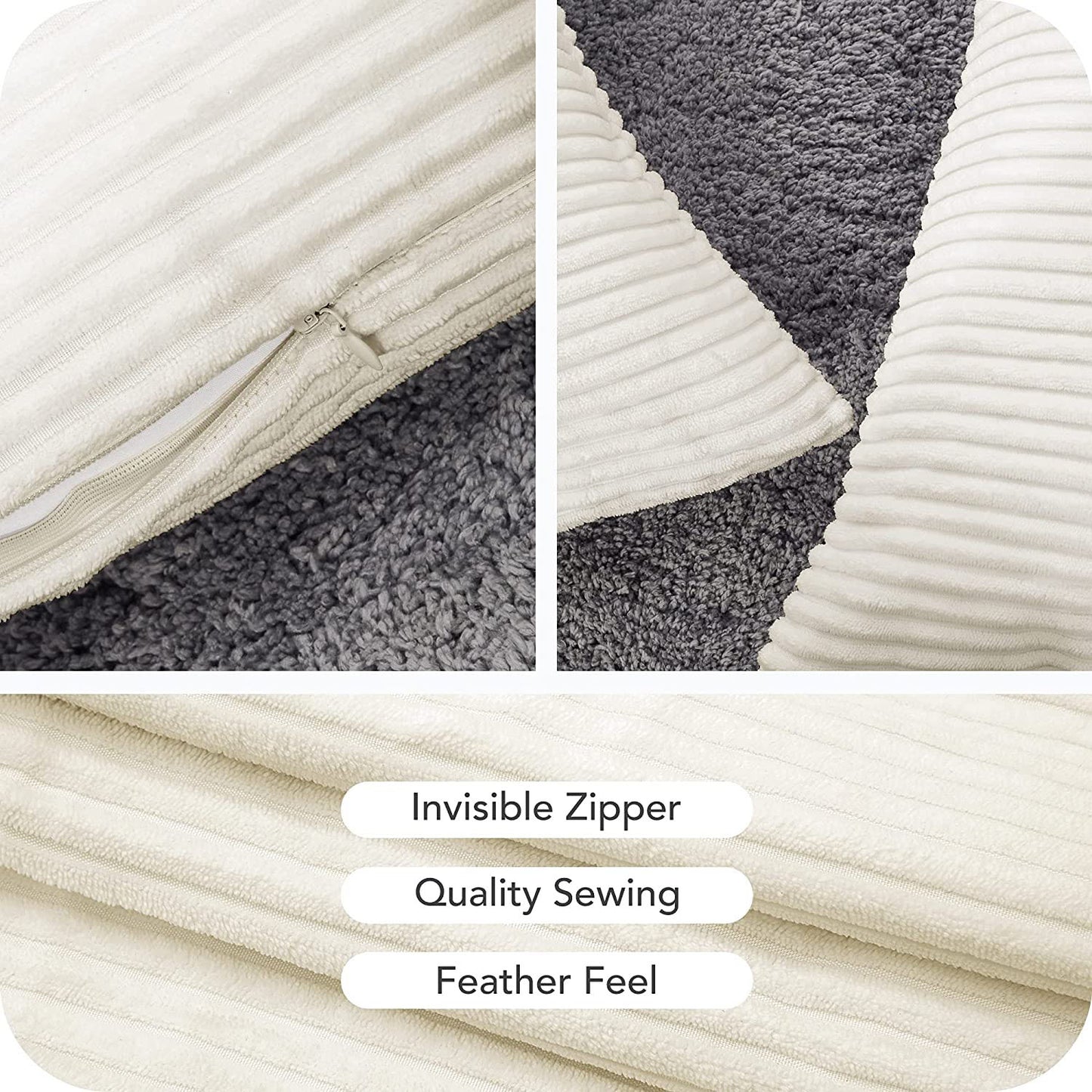 Funda de Cojines de Pana a Rayas Funda de Almohada Cuadrado Suave Decoración Moderna para Sofá Silla Habitación Cama Salón 45x45cm Gris