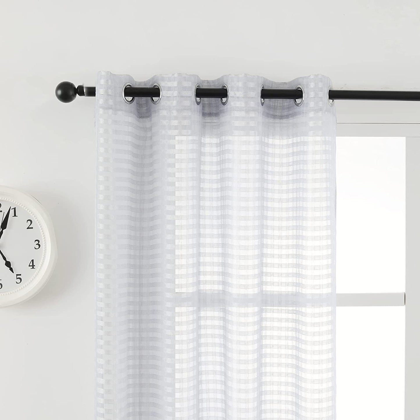 Cortina Salón Dormirotio Translúcido con diseño de Cuadrado - Visillos Transparente 140x260cm para Salón Dormitorio