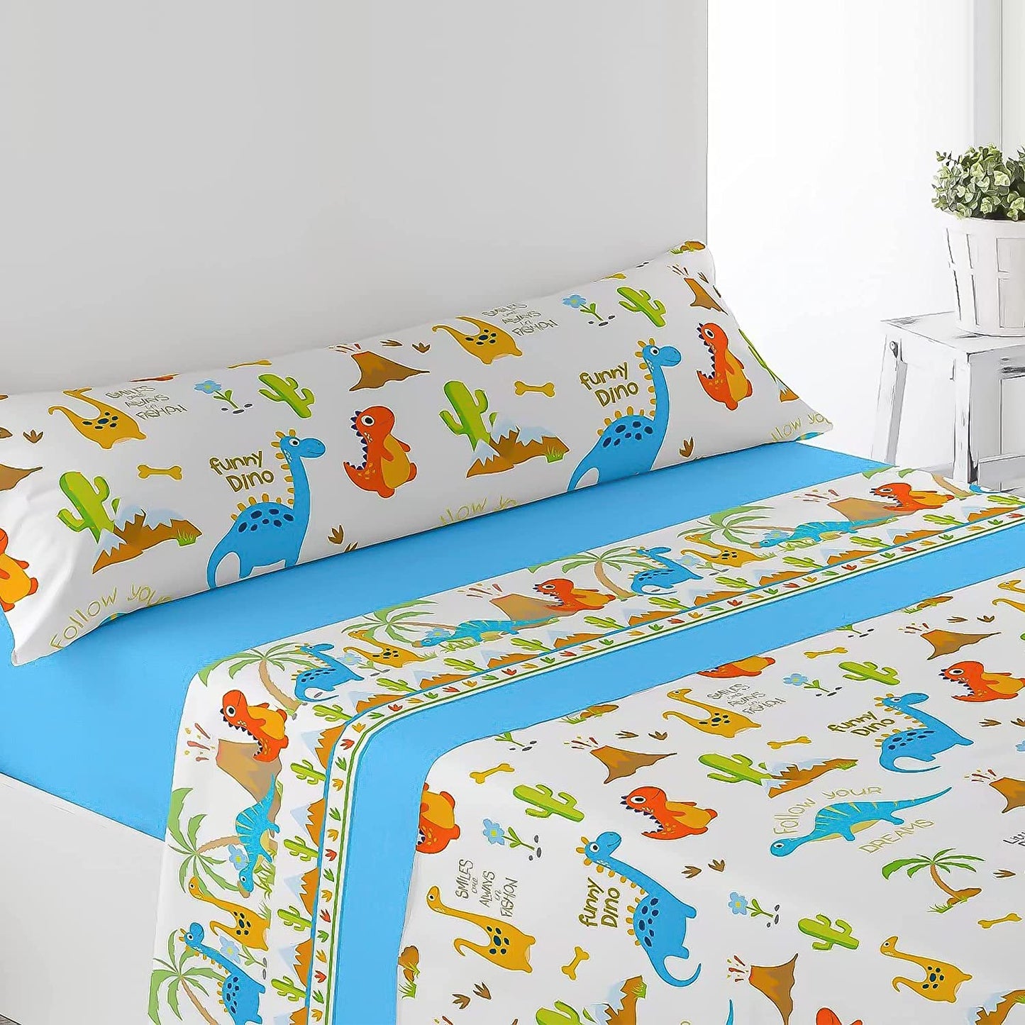 Juego de Sábanas Infantil para Cama 3 Piezas - 1 Sábanas Bajera Ajustable Cama 90cm con Encimera 165x260cm y 1 Funda de Almohada Larga Cama de 90x190-200cm