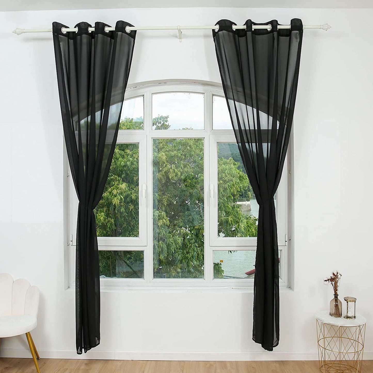 Cortina Salón Dormitorio Translucido de Gasa Estampado - Visillo Estampado Tejido de Gasa Beige para Salón Dormitorio