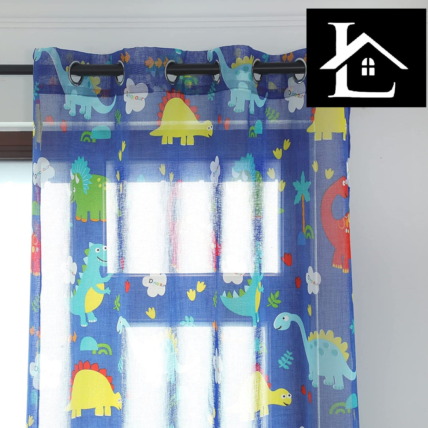 Cortinas Infantiles Niño Translucido Dos Paneles de 140x260cm- Cortinas Juveniles Animales para Habitación Sala de Estar 2 Piezas Patrón de Dinosaurio