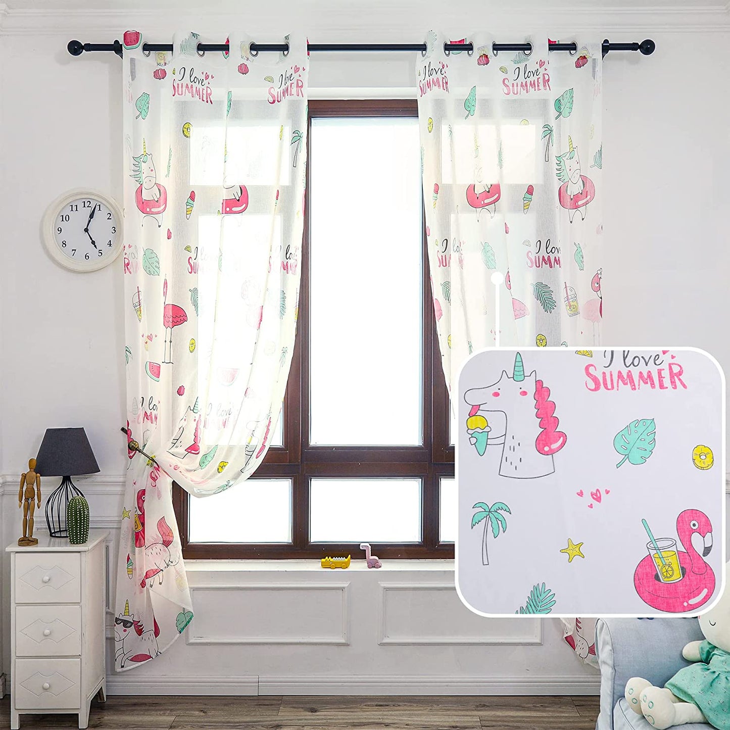 Cortinas Infantiles Niño Translucido Dos Paneles de 140x260cm- Cortinas Juveniles Animales para Habitación Sala de Estar 2 Piezas Patrón de Dinosaurio