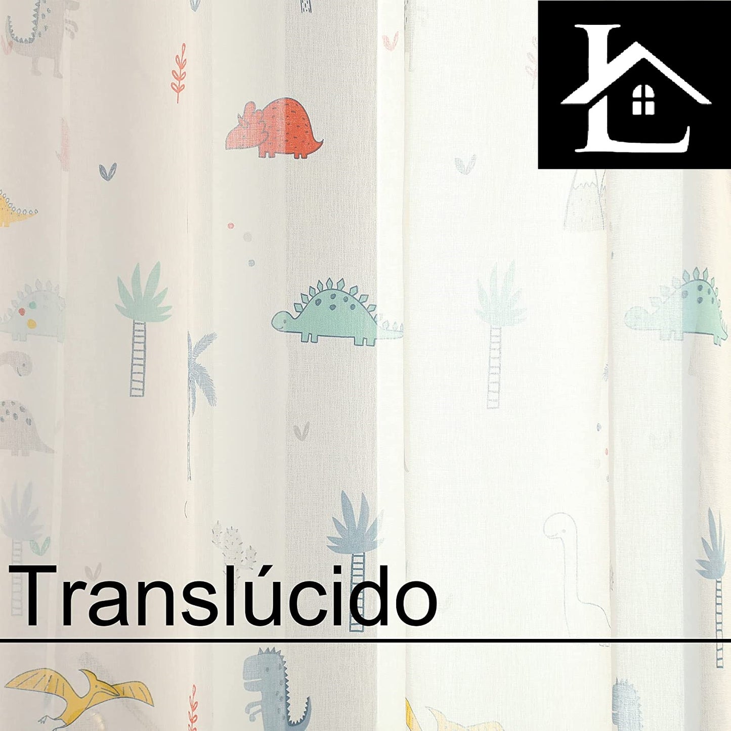 Cortinas Infantiles Niño Translucido Dos Paneles de 140x260cm- Cortinas Juveniles Animales para Habitación Sala de Estar 2 Piezas Patrón de Dinosaurio