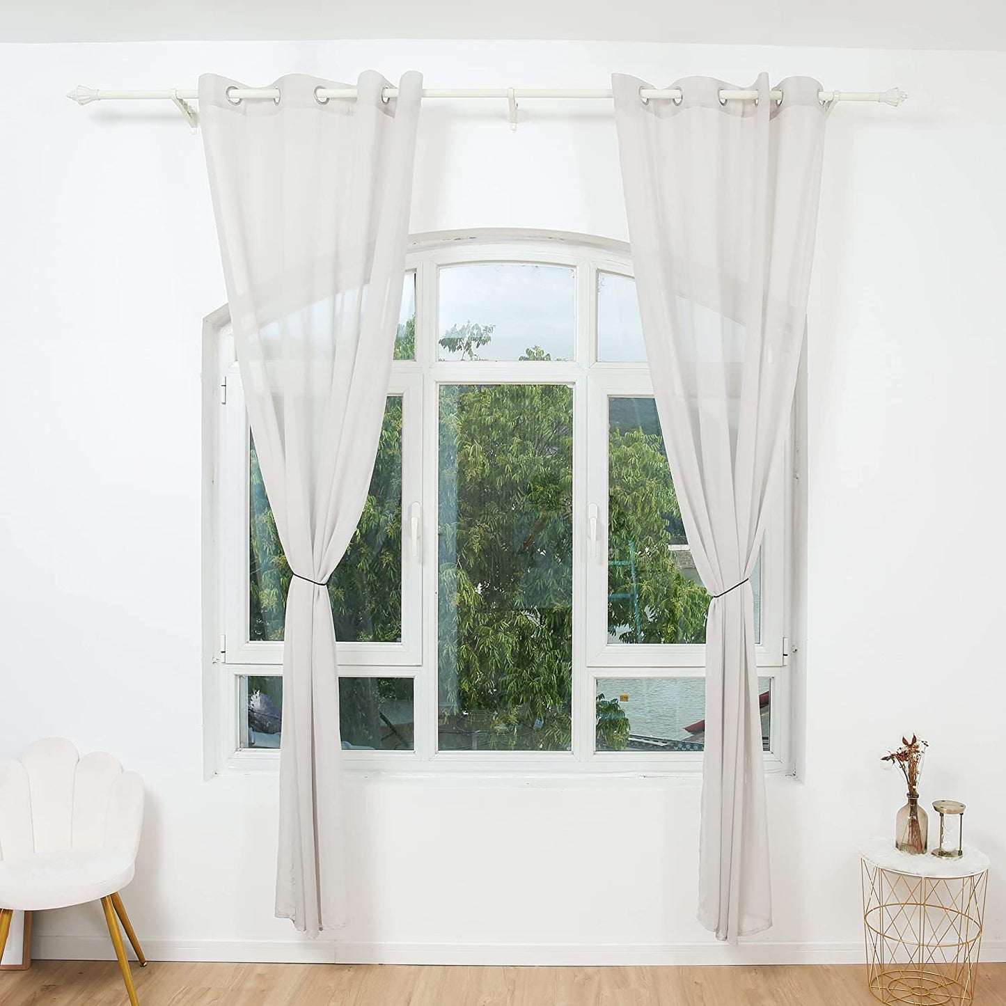 Cortina Salón Dormitorio Translucido de Gasa Estampado - Visillo Estampado Tejido de Gasa Beige para Salón Dormitorio