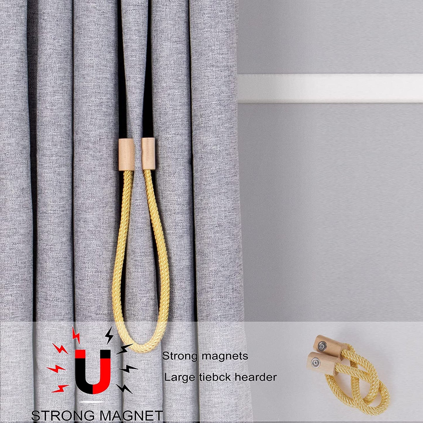 Abrazaderas Cortinas, Correas de Imán para Cortina, Hebillas Cuerda con Detalle de Madela de Gancho para la Decoración de Cortinas