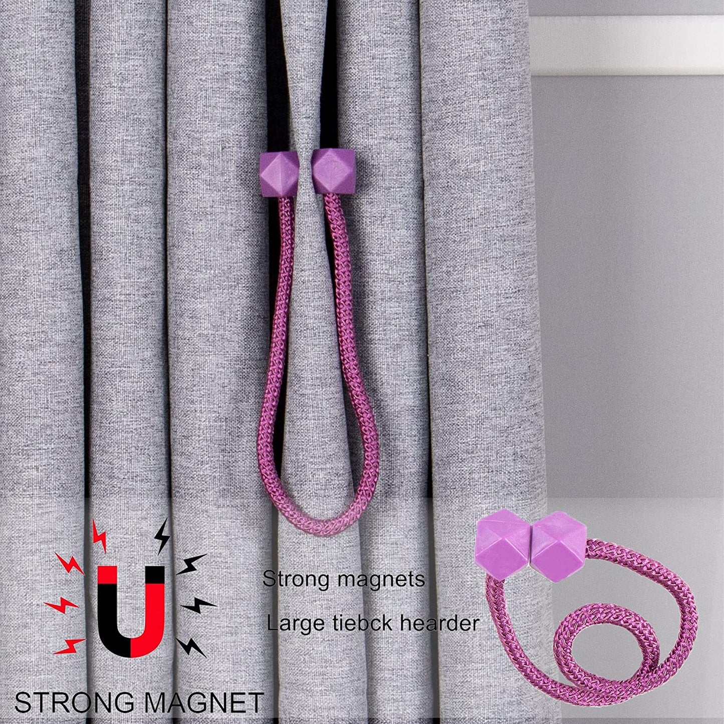 Abrazaderas Cortinas, Correas de Imán para Cortina, Hebillas Cuerda con Detalle de Bola de Gancho para la Decoración de Cortinas