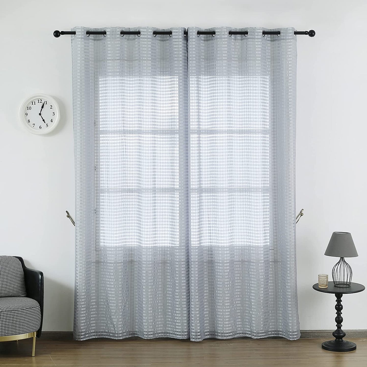 Cortina Salón Dormirotio Translúcido con diseño de Cuadrado - Visillos Transparente 140x260cm para Salón Dormitorio